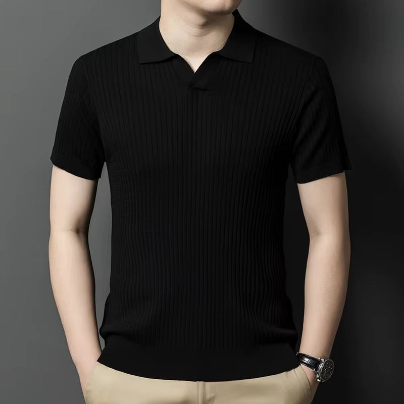Mulberry Silk Men'S Short-Sleeved Shirt, Slim Fit Summer Business Gentleman Men'S Polo Shirt in 2024, High-End Knitwear