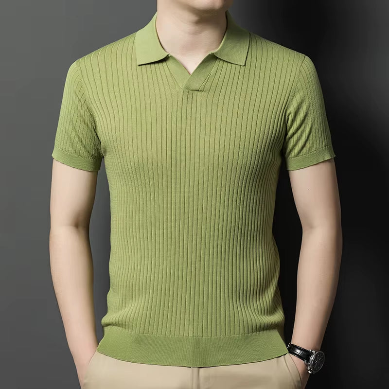 Mulberry Silk Men'S Short-Sleeved Shirt, Slim Fit Summer Business Gentleman Men'S Polo Shirt in 2024, High-End Knitwear
