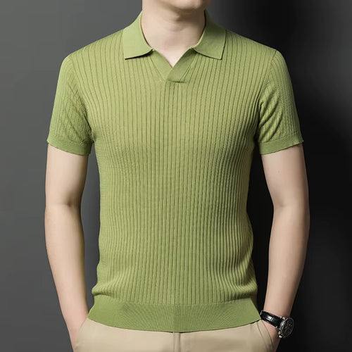 Mulberry Silk Men'S Short-Sleeved Shirt, Slim Fit Summer Business Gentleman Men'S Polo Shirt in 2024, High-End Knitwear