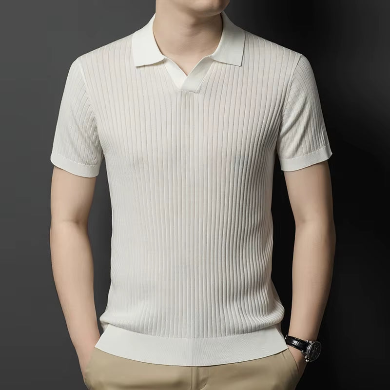 Mulberry Silk Men'S Short-Sleeved Shirt, Slim Fit Summer Business Gentleman Men'S Polo Shirt in 2024, High-End Knitwear