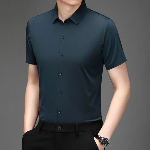 Men'S Ultra Stretch Short Sleeve Shirt Business Casual Breathable Stretchable Abrasion-Resistant Solid Color Short Sleeve Shirt