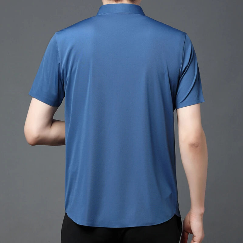 Men'S Ultra Stretch Short Sleeve Shirt Business Casual Breathable Stretchable Abrasion-Resistant Solid Color Short Sleeve Shirt