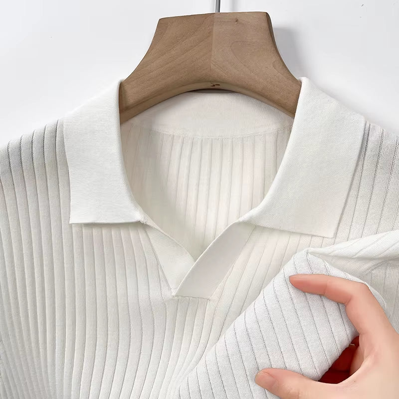 Mulberry Silk Men'S Short-Sleeved Shirt, Slim Fit Summer Business Gentleman Men'S Polo Shirt in 2024, High-End Knitwear