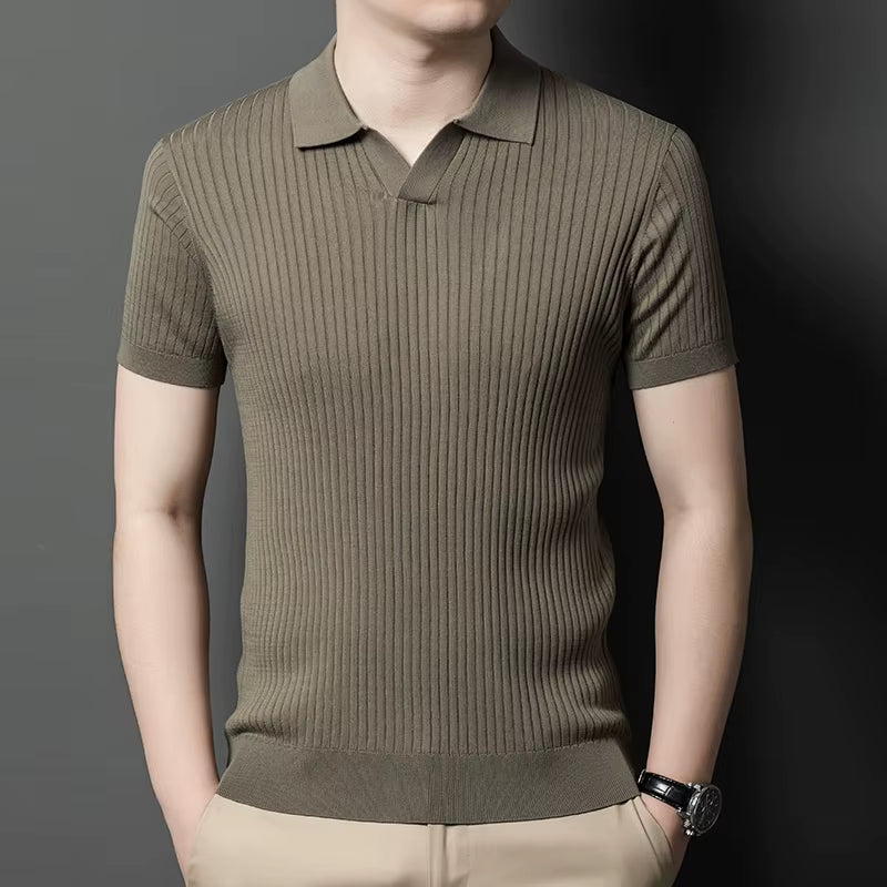 Mulberry Silk Men'S Short-Sleeved Shirt, Slim Fit Summer Business Gentleman Men'S Polo Shirt in 2024, High-End Knitwear